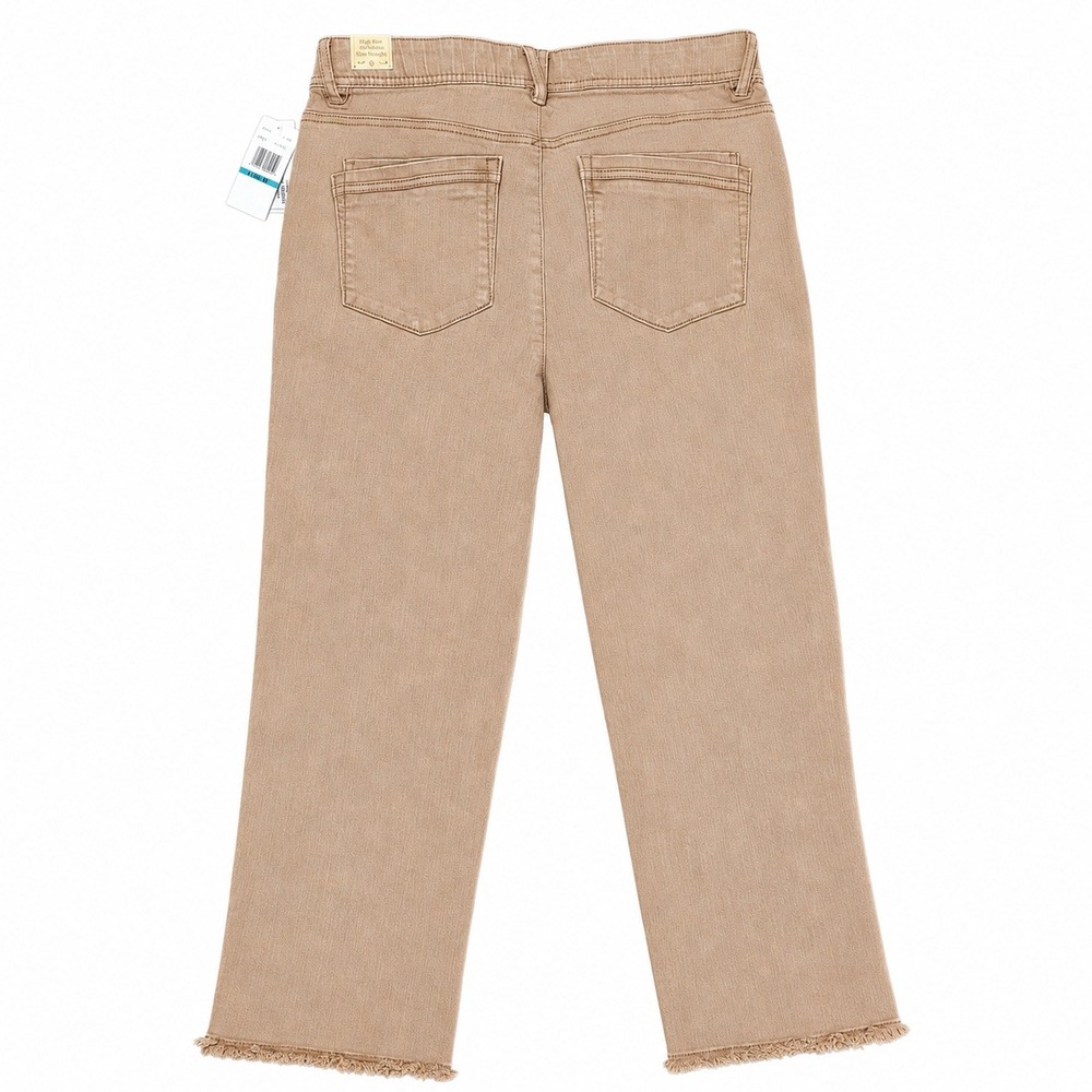 Democracy Ab Technology Slim Straight Jeans Women 16 Tan Frayed Hem NWT